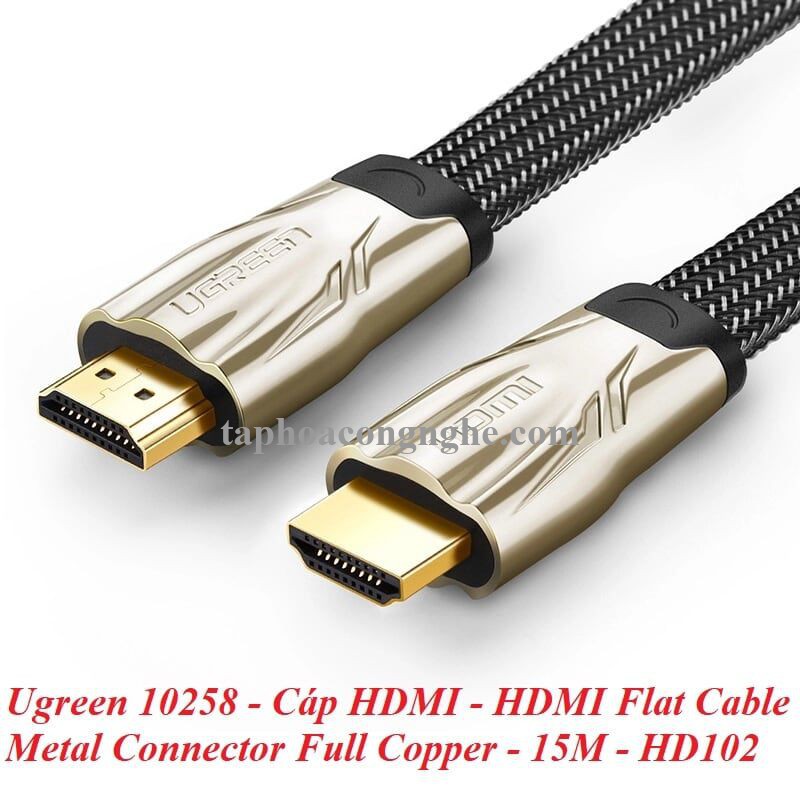 Ugreen 10258 15M màu Đen Cáp tín hiệu HDMI vỏ bọc lưới cao cấp cáp dẹt HD102 30010258